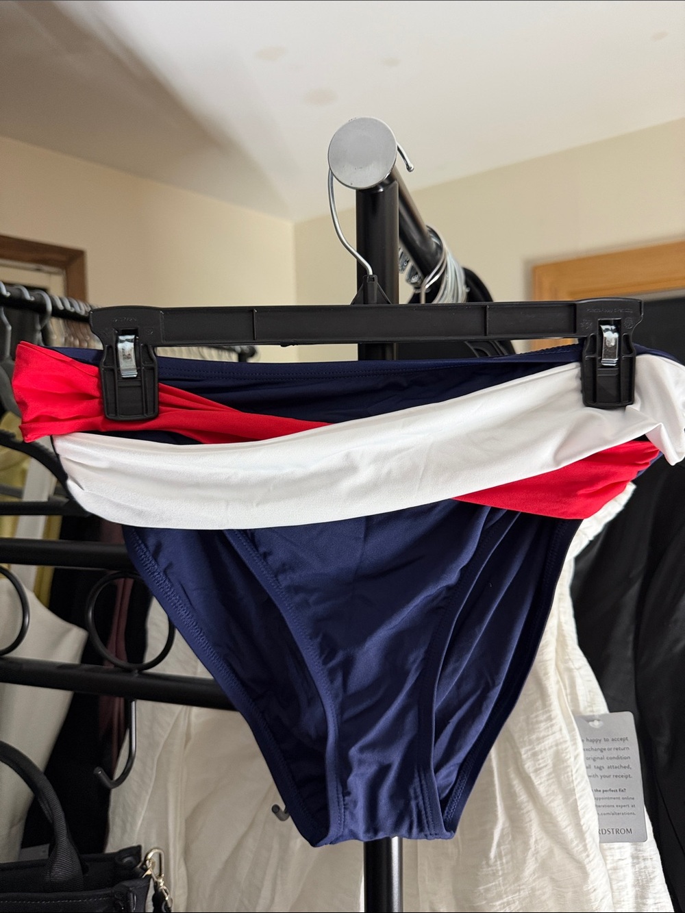 La Blanca Navy Swim Trunk Brief with Red and White Waistband